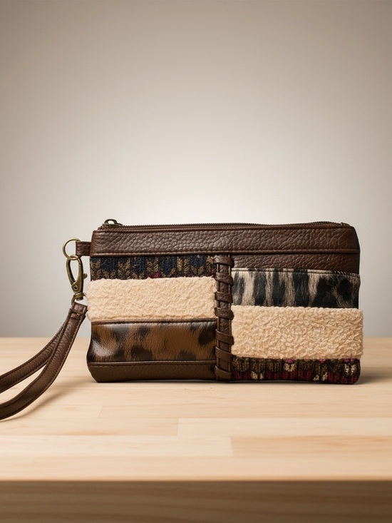 Mudd Handbags - Mudd Brown Patchwork Mixed-Media Y2K Boho Chic Wristlet